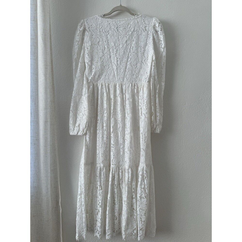 Generation Love White Lace Midi Dress V-Neck Long Sleeve Bridal XS New - Picture 7 of 13